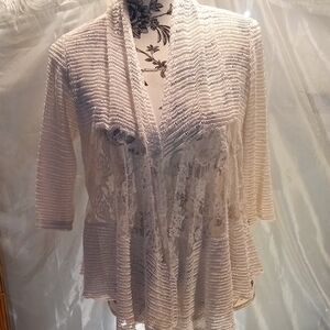 Elegant Cream Crochet & Lace Open-Front Women's Cardigan
